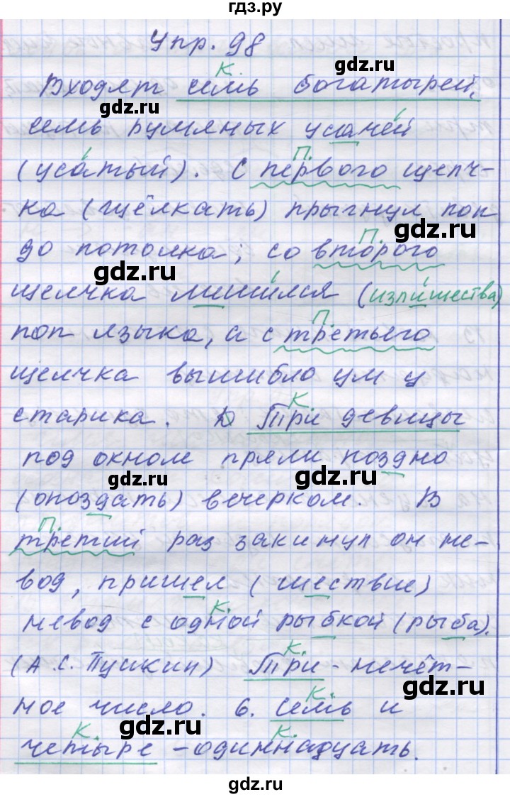 ГДЗ по русскому языку 7 класс Коновалова   упражнение - 98, Решебник